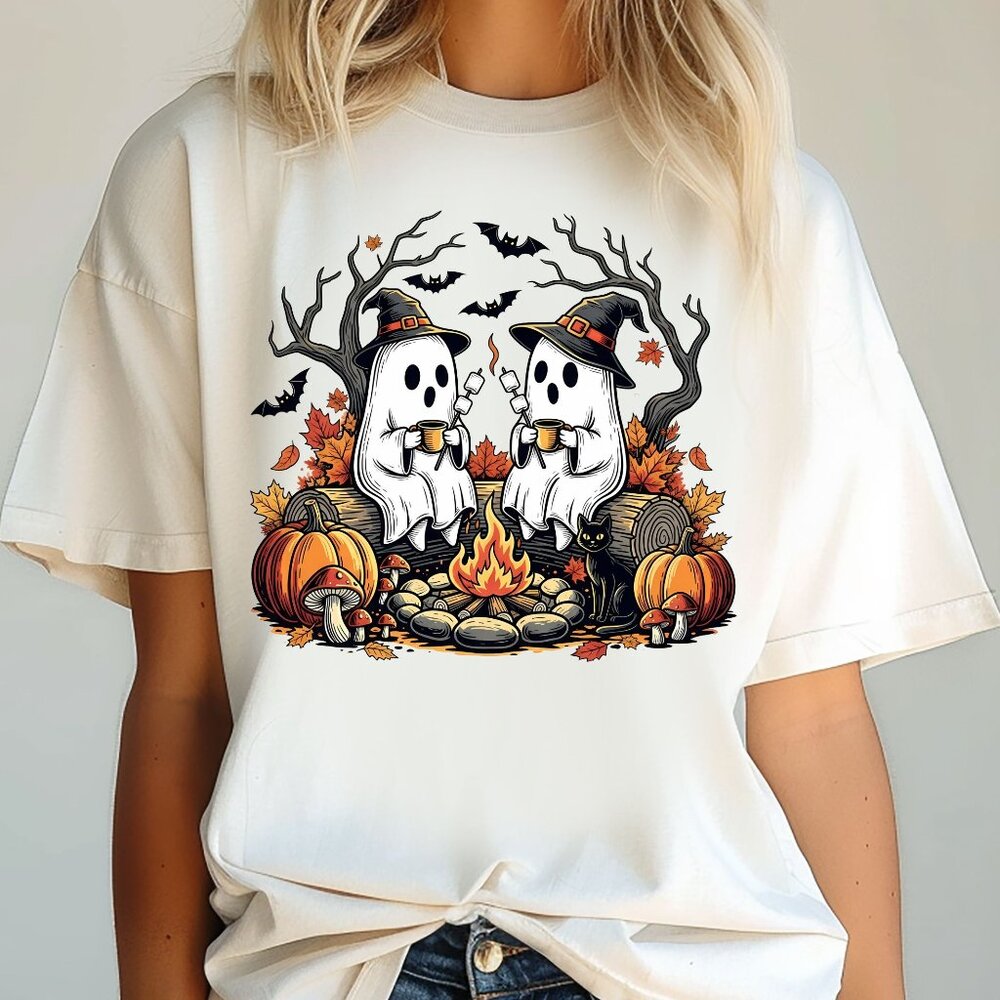 NEW Comfort Colors Cute Ghost Camping Halloween Soft Cotton Tee Shirt for Women